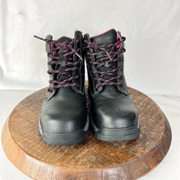 Wolverine Boots Womens 7.5M Piper Black Leather Work Safety Steel Toe Lace Up - Picture 2 of 14